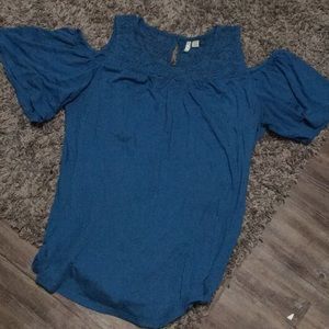 Turquoise cold shoulder top